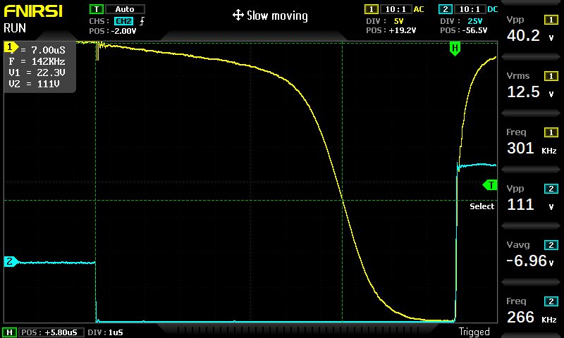 Oscillogram with core saturation time measurement
